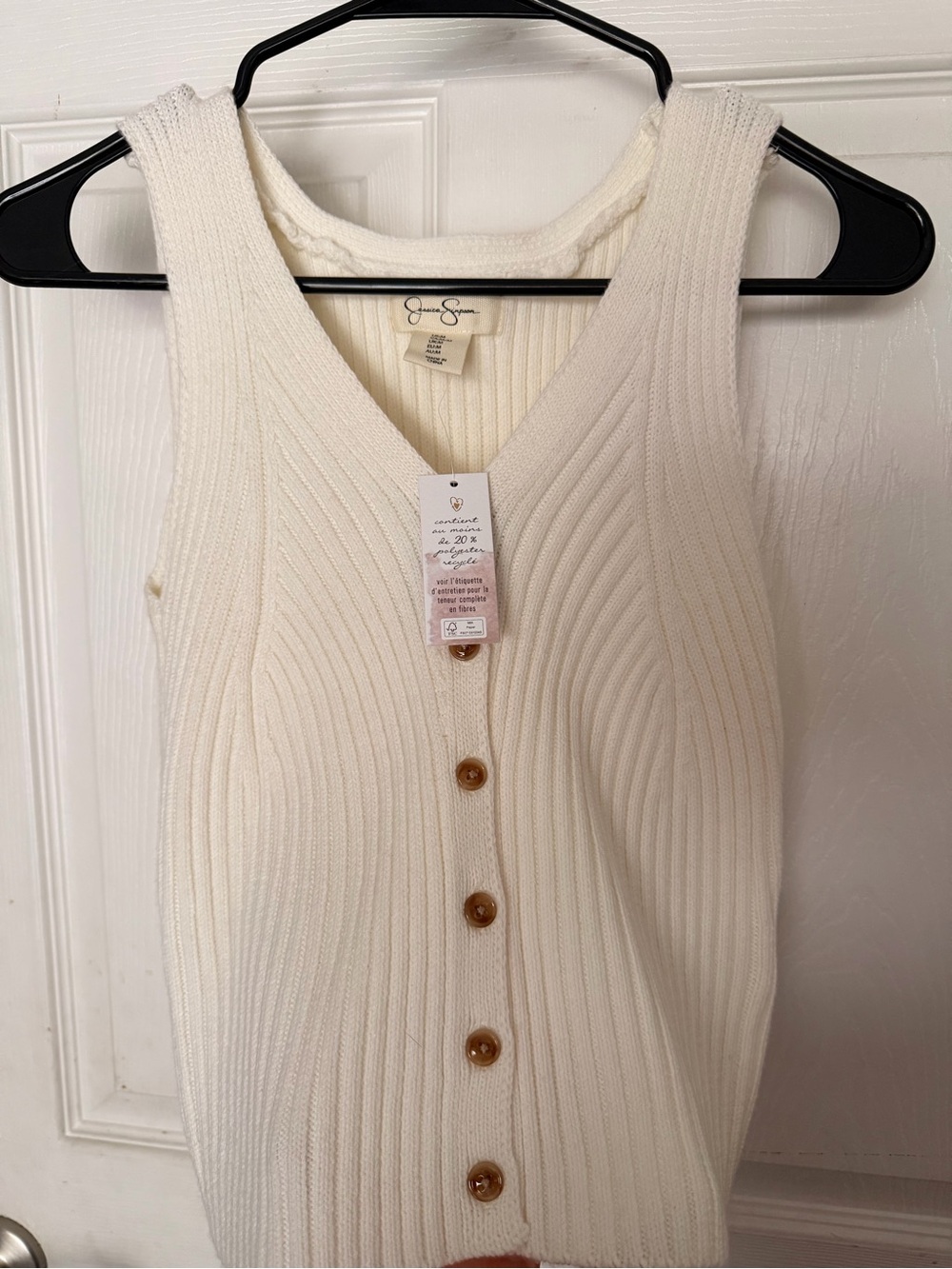 Jessica Simpson Cream Ribbed V-Neck Knit Top